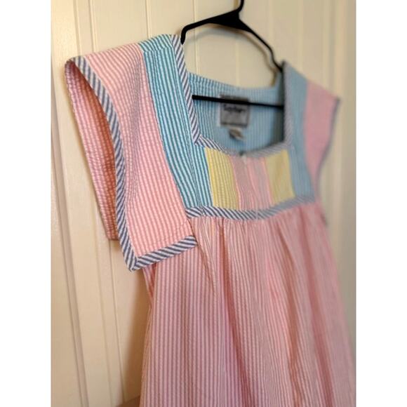Saybury Vintage 80's Gingham Seersucker Zip Up Patchwork Tiered House Dress XS - Picture 2 of 10
